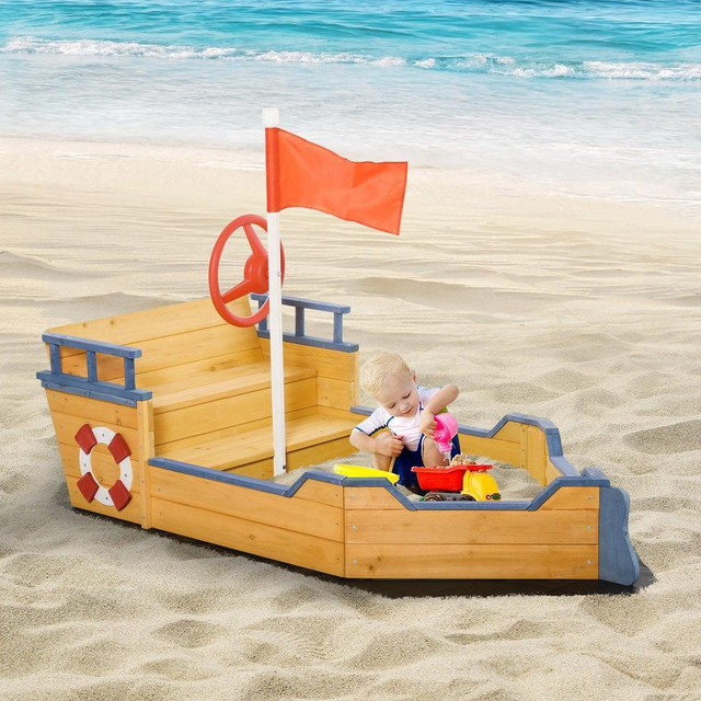 KIDS WOODEN SANDBOX PIRATE SHIP SANDBOAT OUTDOOR BACKYARD PLAYSET CHILDREN PLAY STATION in Toys & Games - Image 4