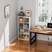 Ebern Designs Bookshelf With Storage Bins, 4-Cube Storage Organizer With Back Panels, Modern Wood Open Bookcase, Multifu