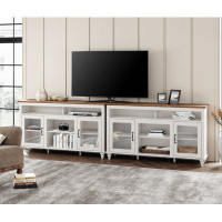 Alcott Hill Alcott Hill® White Glass Door TV Stand, Highboy Entertainment Centre With 8 Storages, Storage Cabinet Consol