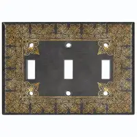 WorldAcc Metal Light Switch Plate Outlet Cover (French Victorian Frame Black 4 - Triple Toggle)