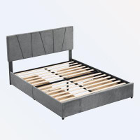 Latitude Run® Queen Size Upholstery Platform Bed with Four Drawers on Two Sides and Adjustable Headboard