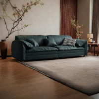 ULTORU 94.45" Blackish Green Genuine Leather Modular Sofa cushion couch