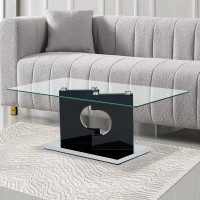 Ivy Bronx Stylish minimalist coffee table with glass top and wooden base