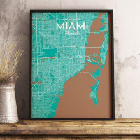 Wrought Studio 'Miami City Map' Graphic Art Print Poster in Nature
