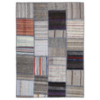 Lofy Teselya Beige Striped Wool Handmade Area Rug