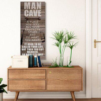 Millwood Pines 'Funny Man Cave Quote Work Bench Tools Family Home' by Kim Allen - Textual Art Print