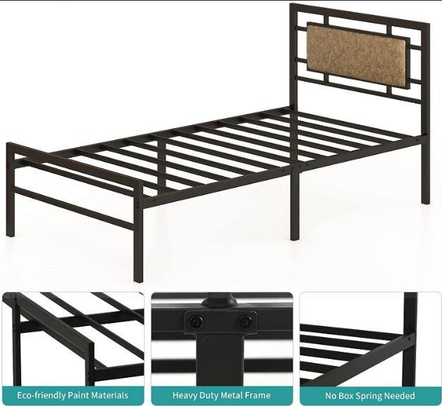 New In Box- MECOR METAL PLATFORM BED IN BLACK/BROWN-- TWIN in Beds & Mattresses - Image 2