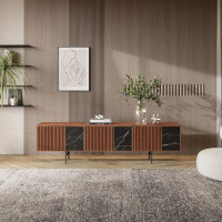 Ivy Bronx Light Wood Color Mid-Century Sintered Stone And Walnut TV Cabinets 70.8 X 15.7 X 21.6 In-21.6" H x 70.8" W x 1