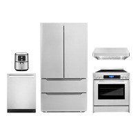 Cosmo 5 Piece Kitchen Package With 30" Freestanding Electric Range  30" Under Cabinet Range Hood 24" Built-In Fully Inte