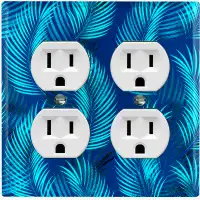 WorldAcc Metal Light Switch Plate Outlet Cover (Teal Blue Jungle Leaves Plant - Single Toggle)