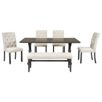 Red Barrel Studio Dining Table Set  Rectangular Table, 4 Upholstered Chairs With Bench