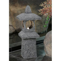 Hi-Line Gift Ltd. 34" H Pagoda Fountain Outdoor Water Feature with Warm White LED