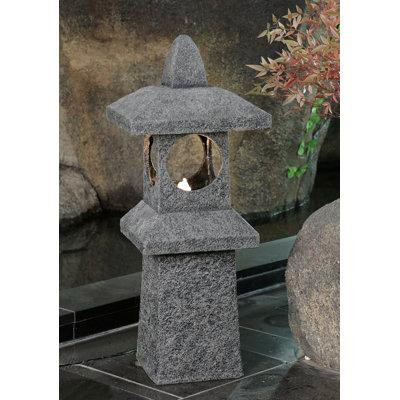 Hi-Line Gift Ltd. 34" H Pagoda Fountain Outdoor Water Feature with Warm White LED in Outdoor Décor