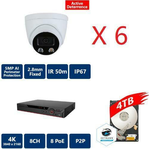 6pcs Dahua OEM 5MP AI ACTIVE DETERRENCE 24/7 FULL COLOR 50M IR IP AI TURRET, 2.8MM FIXED (FDIP9155H-A-PV-28-AI) in Security Systems