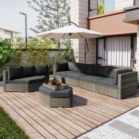 Latitude Run® Patio Furniture Set, 6 Piece Outdoor Conversation Set All Weather Wicker Sectional Sofa