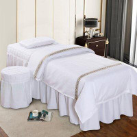 Alwyn Home 1 Set Massage Spa Skirt Bed Valance Sheet + Pillow Case + Stool & Quilt Cover For Spa Room 185x70cm White