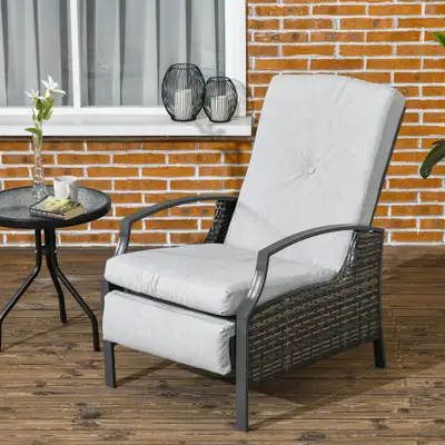 Rattan Recliner Chair 26"W x 37.75"D x 38.5"H Light Grey