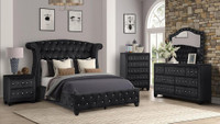 Spring Sale!!  Elegant &amp; Luxurious Wingback Black upholstered tufted 5 Pc Bedroom Queen Bedroom Set