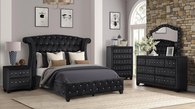 Spring Sale!!  Elegant &amp; Luxurious Wingback Black upholstered tufted 5 Pc Bedroom Queen Bedroom Set in Beds & Mattresses in Edmonton Area
