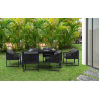 Wildon Home® Sardinia Outdoor Aluminum Dining Table and 6 Chairs Set - Black
