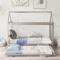 Harper Orchard Metal House Shape Platform Bed With Trundle