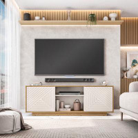 Latitude Run® Techni Mobili Spacious Oak Finish Modern Tv Stand, Accommodates Up To 70" Screens, With Storage And Shelvi