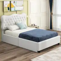 Red Barrel Studio Elegant Full Size Pu Leather Upholstered Platform Bed With 4 Drawers In White Finish (expected Arrival
