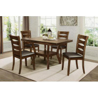 Loon Peak Transitional Dining Room Furniture 7Pc Dining Set Table W Self-Storing Leaf And 6X Side Chairs Brown Finish Wo