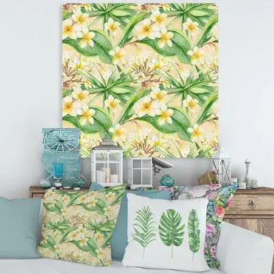 East Urban Home Tropical Foliage And Yellow Flowers XIII - Modern Canvas Wall Art Print-37058