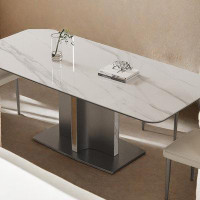 Orren Ellis 55.12" Creamy White Rectangular Stone tabletop Dining Table