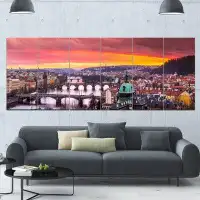 Made in Canada - Design Art 'Bridges in Prague Panorama'  6 Piece Photographic Print Set on Canvas
