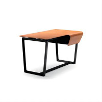 Recon Furniture Solid Wood Desk with Saddle Leather Desktop