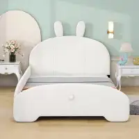 Trinx Full Size Upholstered Platform Bed With Cartoon Ears Shaped Headboard