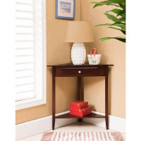 Winston Porter Kings Brand Walnut Finish Wood Corner Sofa Accent Table With Drawer