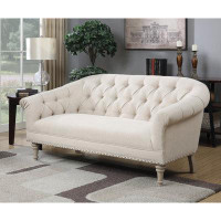 Alcott Hill Tufted Back Settee With Roll Arm Natural