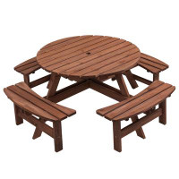 Loon Peak 8-Person Wooden Picnic Table With Built-In Benches