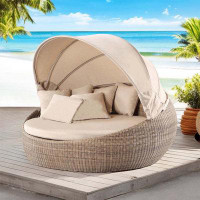 Hokku Designs Birnam 70.87'' Wide Outdoor Round Patio Daybed with Cushions