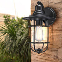 Longshore Tides 1-Light 13.66"H Hardwired Outdoor Wall Lantern Sconce With Black Finish