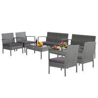 Ebern Designs Beighley Patiojoy Patio Rattan 8pcs Cushioned Chair Side Table Classic Furniture Set Bistro Set Single Sof