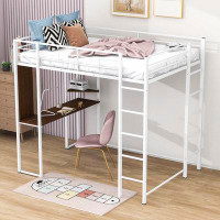 Mason & Marbles Full Size Metal Loft Bed With Desk And Shelves