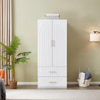 Mercer41 Ruthy Solid Manufactured Wood Armoire, White, 74“ H x 32" W x 20" D