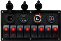 NEW 8 GANG ROCKER SWITCH LED 8RCK 8 GANG Red LED Rocker Switch Panel Circuit Breaker Marine Pontoon House