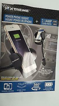 XTREME POWER PHONE MOUNT AND 2.1A USB CAR CHARGER - BRAND NEW $17.99