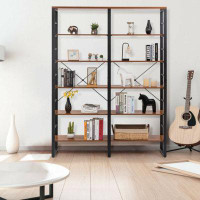 17 Stories 80 Inch Freestanding Industrial Double Wide 6-Shelf Bookcase