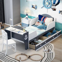 Latitude Run® Boat-Shaped Platform Bed with Desk, Chair and Two Drawers
