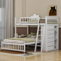Harriet Bee Haoyang Twin over Full 6 Drawer L-Shaped Bunk Beds with Bookcase by Harriet Bee