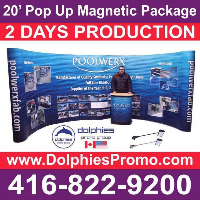 20ft Pop Up Booth Display Trade Show Exhibit PACKAGE + Full GRAPHICS + 2 Podiums + 4 Lights - COMPLETE Exhibit EXPO Set in Other Business & Industrial in Toronto (GTA)