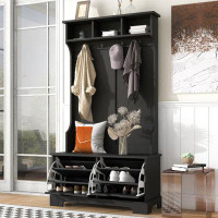 Wildon Home® All In One Hall Tree With 3 Top Shelves, 2 Flip Shoe Storage Drawers And Metal Hanging Hooks