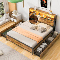 Ivy Bronx Metal Platform Bed With 4 Drawers, Sockets And USB Ports, Full