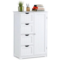 Red Barrel Studio Wooden 4 Drawer Bathroom Cabinet Storage Cupboard 2 Shelves Free Standing White